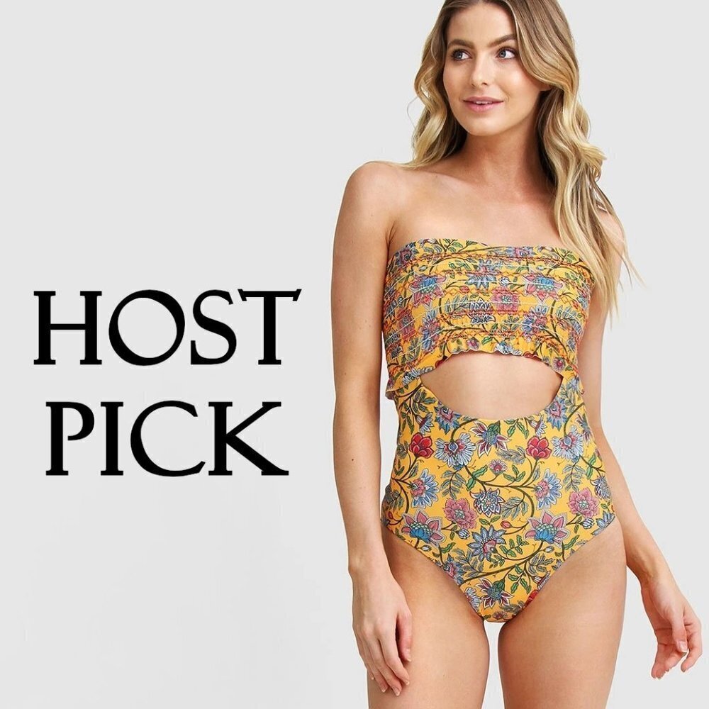 NWT Mosmann mustard floral rib one piece swimsuit, XS